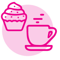 Cartoon cupcake with coffee mug