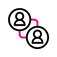 Animated icon showing two characters connecting