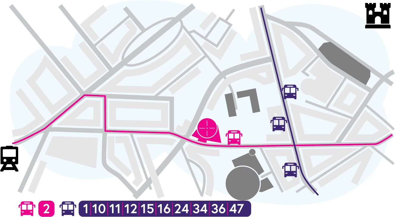 Map showing nearby bus stops and the services that stop there.